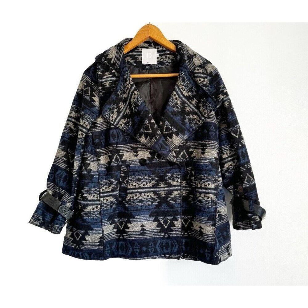 D Diary Blue Gray Southwestern Heavy Jacket Women’s Medium Buckle Southwestern